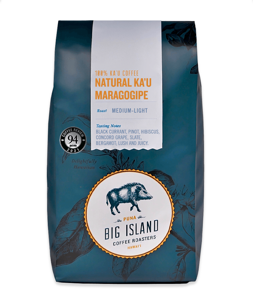 Big Island Coffee Roasters Hawaiian Coffee Whole Bean / 7 oz. Reserve: Natural Ka&#39;u Maragogipe | Super-Specialty, Fruity Elephant Bean Natural Ka&#39;u Maragogipe  | Super-Specialty, Fruity Elephant Bean